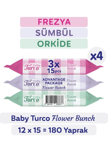 Baby Turco Flower Bunch Cep Mendili 12X15 (180 Yaprak)