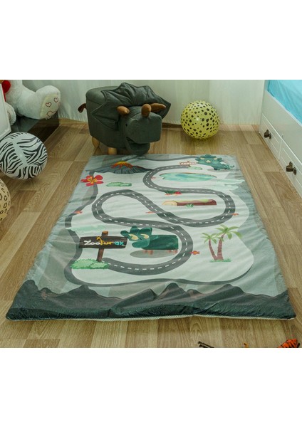 Peluş Çocuk Matı Boynuzlu Dinazor Pantos 100cm x 150cm