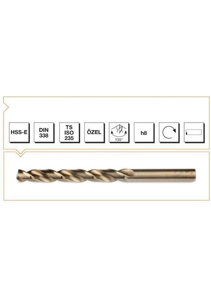 Makina Takım Hss-E Altın Seri Inox Delme Matkap Ucu 8 mm