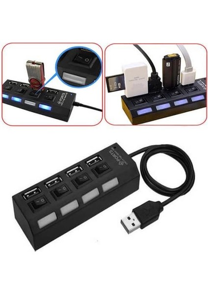 Ports 4 Port USB 2.0 Çoklayıcı Çoğaltıcı Hub Anahtarlı Işıklı On Off