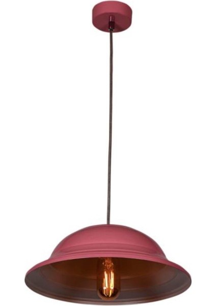 Rsylight Retro Metal Dekoratif Pembe Içi Beyaz Rustik Tekli Sarkıt Avize Çap 30 cm