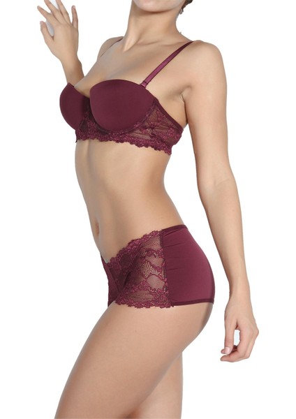 Push-Up Dolgulu Dantel Detaylı Straplez Sütyen Takım modelleri