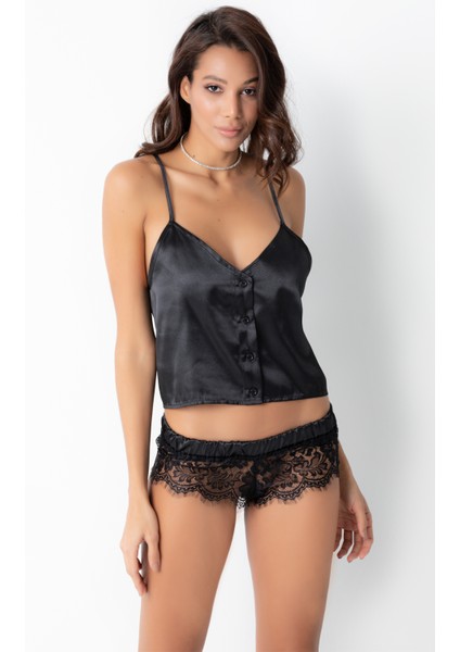 Phevos Dantelli Saten Şortlu Takım