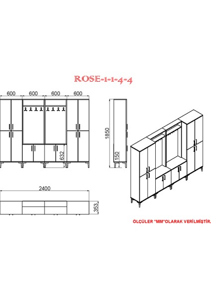 Kalender Dekor Rose-1-1-4-4 Portmanto Vestiyer Ayakkabılık RS02