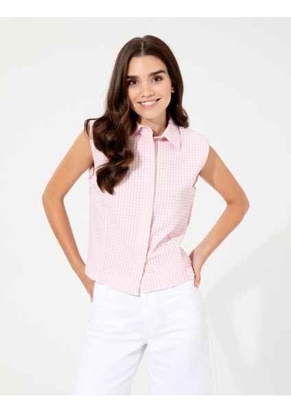 Kadın Lila Crop Top Kolsuz Gömlek 50247445-VR034