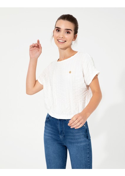 Kadın Beyaz Crop Top Kısa Kollu Bluz 50252493-VR013 modelleri
