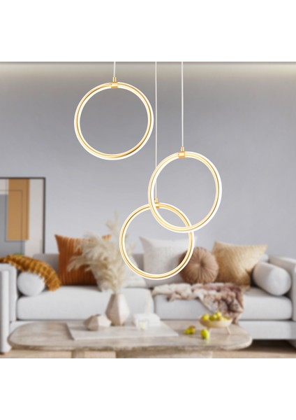 Ruscello 3lü Gold Sarkıt 102 Watt Sarkıt Ledli Modern Mutfak Banyo Led Salon Sarkıt Avize