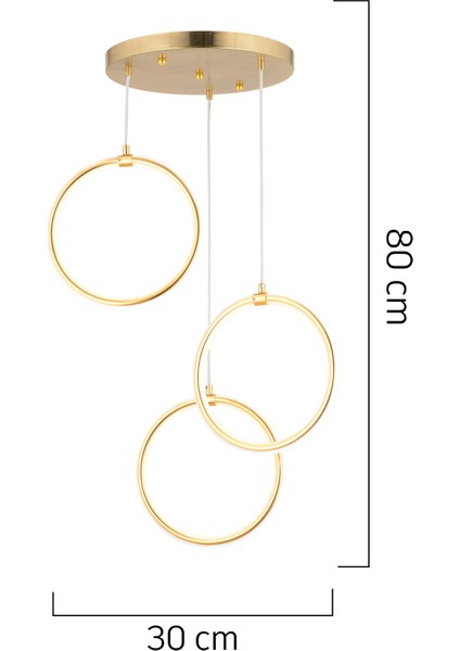 Ruscello 3lü Gold Sarkıt 102 Watt Sarkıt Ledli Modern Mutfak Banyo Led Salon Sarkıt Avize