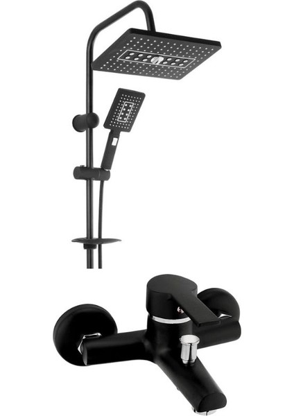 Delta Mix Banyo Bataryası ve Tepe Yağmurlama Siyah Duş Seti