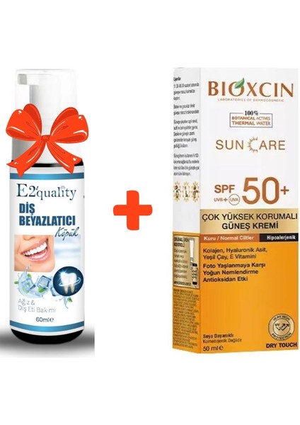 Bioxcin Sun Care Çok Yüksek Korumalı Kuru Ciltler Için Spf 50+ 50 ml Güneş Kremi +E2'quality Diş Beyazlatıcı Köpük