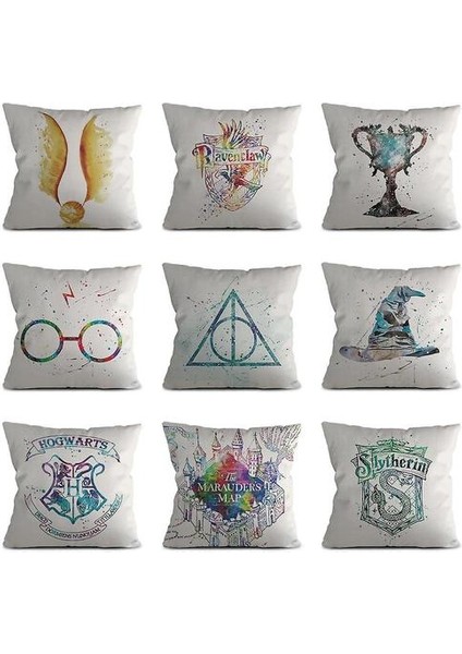 9pcs Harry Potter Suluboya Simgesi Yastık Kapağı Anime Pamuk Keten Ev Yastığı Kılıfı 45X45CM
