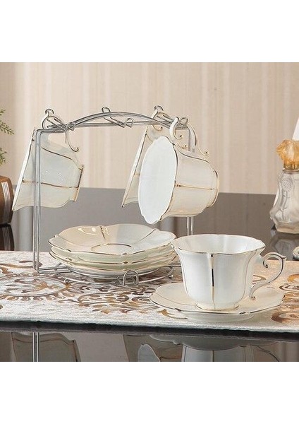 Nordic Boyalı Altın Seramik Kahve Fincanı ve Tabağı Seti Modern Minimalist Ev Öğleden Sonra Çay Çay Seti Açılış Hediye