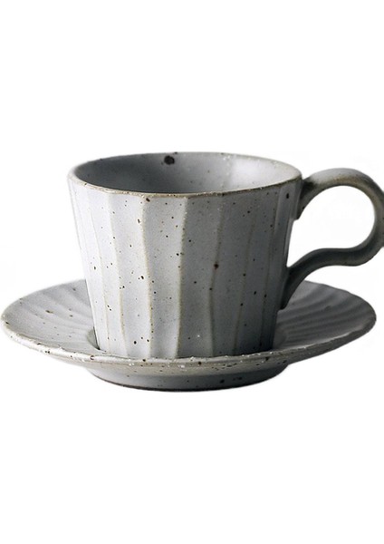 Stoneware Kupa Japon Sanat Seramik Retro Dikey Çizgili Kahve Fincanı Saplı Basit Ev Ofis Öğleden Sonra Çay Çay Kupası | Kupalar