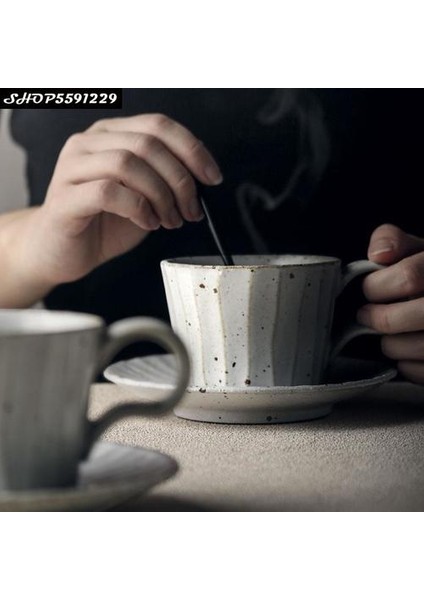 Stoneware Kupa Japon Sanat Seramik Retro Dikey Çizgili Kahve Fincanı Saplı Basit Ev Ofis Öğleden Sonra Çay Çay Kupası | Kupalar fiyatları