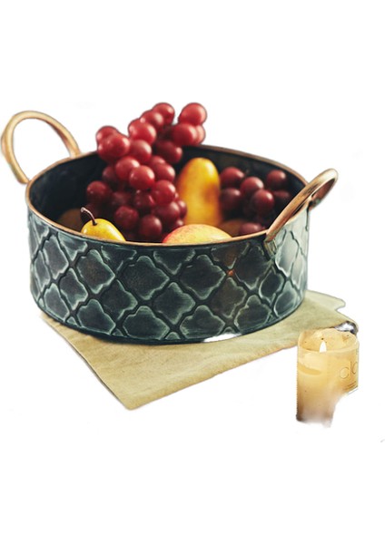 Nordic Vintage Yuvarlak Meyve Sepeti Sıkıntılı Metal Hizmet Tepsisi Snack Tatlı Plaka Mutfak Dekoratif Tepsi Kolu ile | Bulaşıklar ve tabaklar