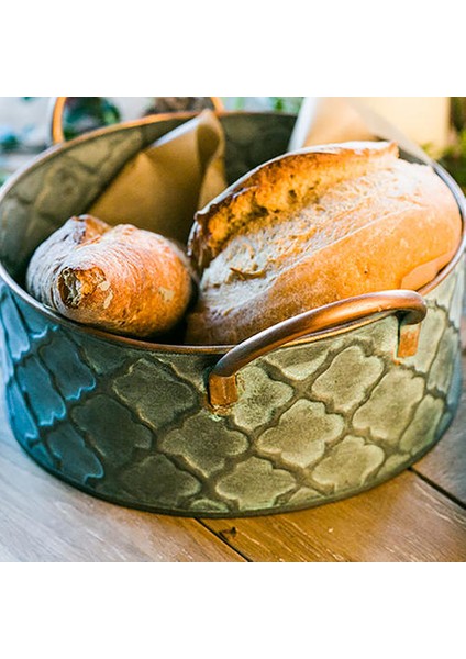 Nordic Vintage Yuvarlak Meyve Sepeti Sıkıntılı Metal Hizmet Tepsisi Snack Tatlı Plaka Mutfak Dekoratif Tepsi Kolu ile | Bulaşıklar ve tabaklar fırsatları