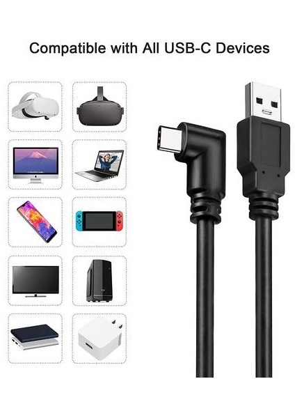 Physizz Oculus Link Kablosu 5m / 16.4ft - USB3.0A'YA USB C Kablosu Max 5gbps Hızlı Veri Aktarımı ve 3A Hızlı Şarj - Oculus Quest 2 Bağlantı Kablosu