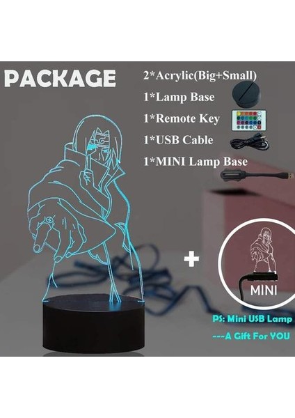Naruto LED Gece Lambası Itachi Karikatür Gece Lambası Çocuklar Bebek Uchiha Sasuke Kakashi Şekil Karikatür Işık 16 Renkler Masa Lambası Dokunmatik Uzaktan Devam