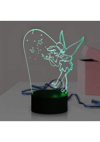 Tinkerbell Gece Işık Lambası Çocuklar Için Bebek Karikatür 3D LED Optik Illusion Magic Elf Bayan Çan Nadir Peter Pan 16 Renk Charm Dokunmatik Uzaktan Chang