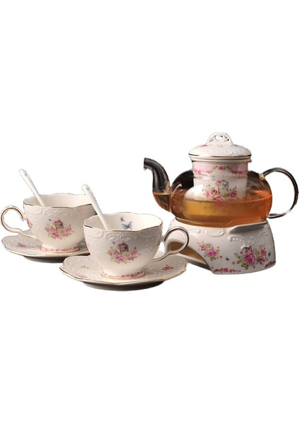 Seramik Kiraz Çiçekleri Çay Potu Çay Fincanı Yemeği Süzgeç ve Mum Tablosu ile Teacup Daire Seti Cam Cezve Saksı Su Seti | Çaydanlıklar
