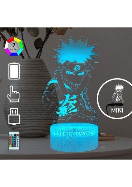 Uzumaki Naruto Gece Lambası Naruto Sasuke Lamba Japonya Anime Aksiyon Bros Shikamaru Karikatür 3D Optik Illusion LED Akrilik 16 Renkli USB Değişim
