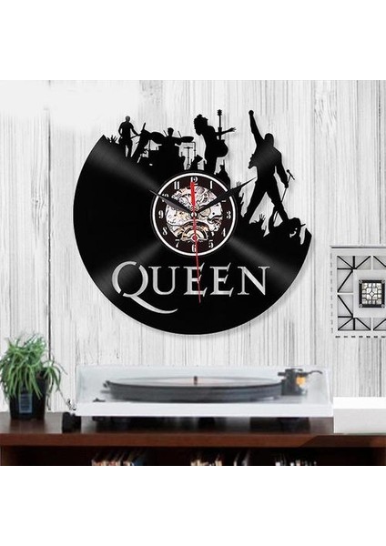 Kraliçe Rock Müzik Grubu Vinil Kayıt Saati Oturma Odası Dekorasyonu Için Parlak Vintage Duvar Saati