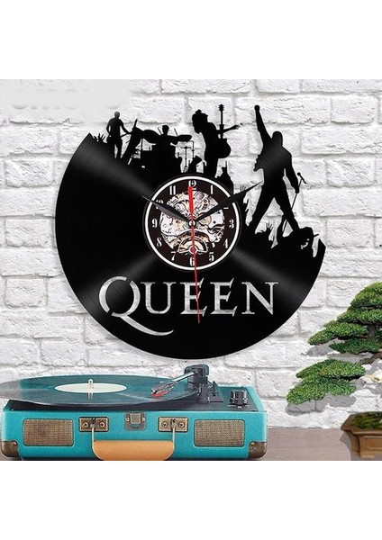 Kraliçe Rock Müzik Grubu Vinil Kayıt Saati Oturma Odası Dekorasyonu Için Parlak Vintage Duvar Saati