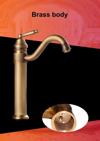 Antik Pirinç Lavabo Tapları Lavabo Muslukları Parçaları Retro Bronz Odak Mikser Banyo Banyo Aksesuarı Tek Delik Su Tapware | Havzası Muslukları