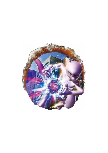 3D Anime Mewtwo Oda Duvar Çıkartmaları Karikatür Duvar Resimleri Duvar Kağıdı 60X60CM