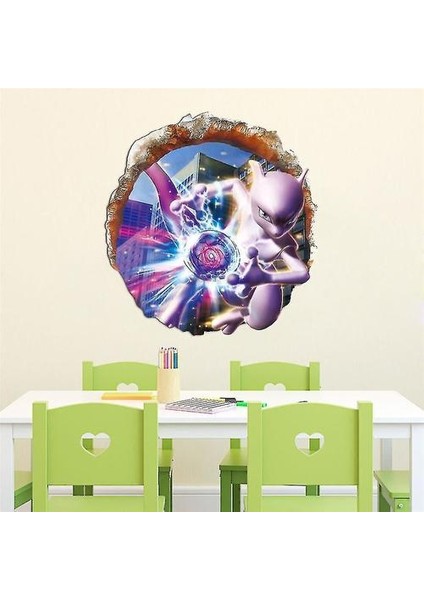 3D Anime Mewtwo Oda Duvar Çıkartmaları Karikatür Duvar Resimleri Duvar Kağıdı 60X60CM modelleri