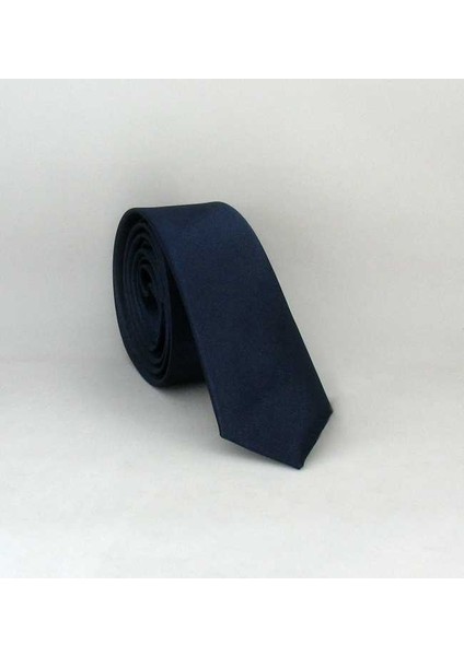 Lacivert Ultra Slim Fit Düz Renk Saten Kravat - Uss-03