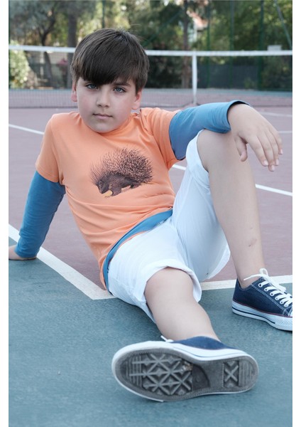 Uzun Kol Pamuklu Tişört Turuncu Mavi Punky Animals 2022-B-0006 indirimleri