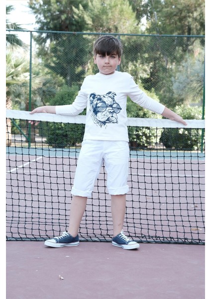 Uzun Kol Pamuk Tişört Beyaz Punky Animals 2022-B-0004