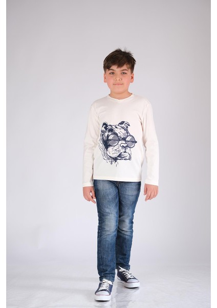 Uzun Kol Pamuk Tişört Beyaz Punky Animals 2022-B-0004 fiyatları
