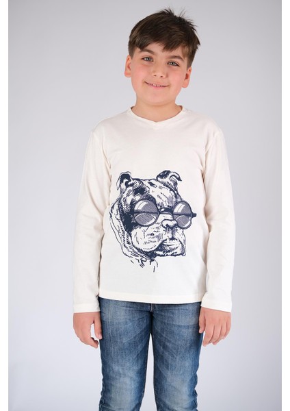 Uzun Kol Pamuk Tişört Beyaz Punky Animals 2022-B-0004 modelleri
