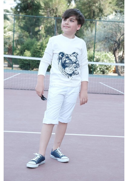 Uzun Kol Pamuk Tişört Beyaz Punky Animals 2022-B-0004 indirimleri