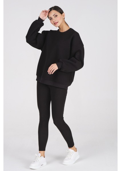 Giyim Basic Oversize Termal Sweatshirt Siyah fiyatları