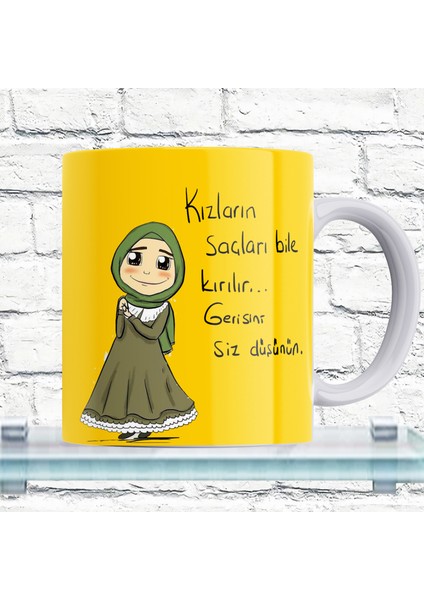 Tesettürlü Kız Özlü Söz Baskılı %100 Porselen Kupa