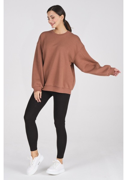 Giyim Basic Oversize Termal Sweatshirt Kahverengi