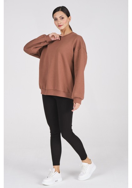 Giyim Basic Oversize Termal Sweatshirt Kahverengi fiyatları