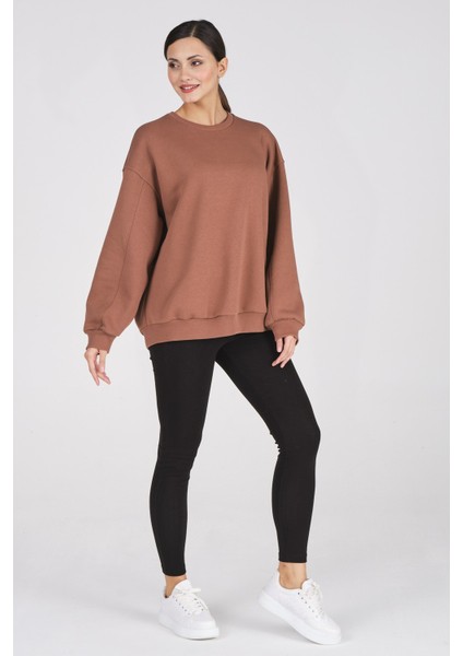 Giyim Basic Oversize Termal Sweatshirt Kahverengi modelleri