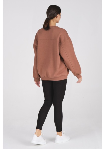 Giyim Basic Oversize Termal Sweatshirt Kahverengi fırsatları