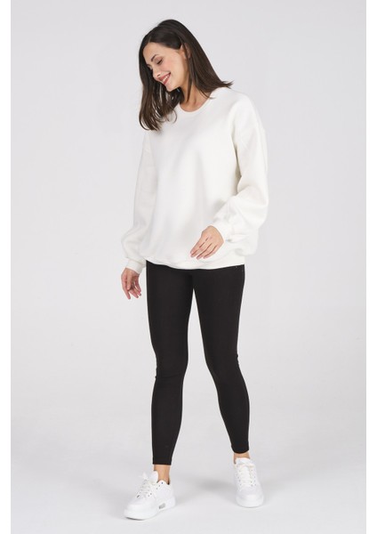Giyim Basic Oversize Termal Sweatshirt Ekru modelleri