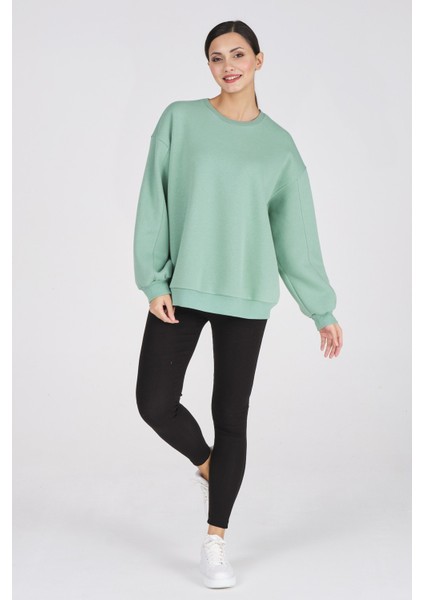 Giyim Basic Oversize Termal Sweatshirt Mintyeşili