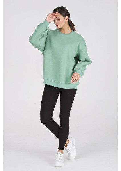 Giyim Basic Oversize Termal Sweatshirt Mintyeşili fiyatları