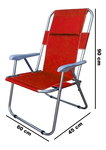 Bahçe Sandalyesi Kamp Koltuğu Yastıklı Plaj Sandalyesi Kırmızı 1029