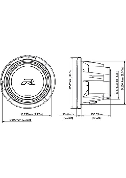 R2-W10D4 Eni Nesil 10 Inç (25 Cm)Çift Ses Bobinli 4 Ohm R-Serisi Subwoofer *