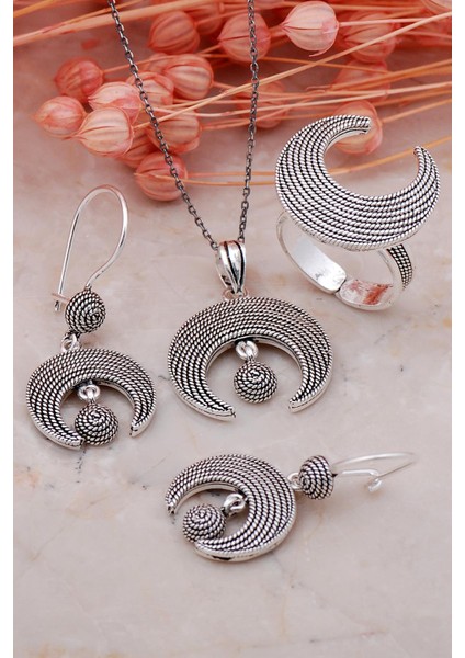 Ay Tasarım Telkari Elişi Gümüş Set 02