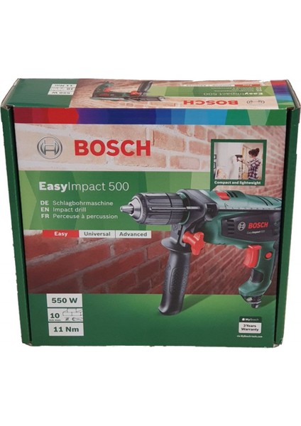 Darbeli Matkap Easyimpact 500 + Bosch 15 Parça Matkap Ucu Seti