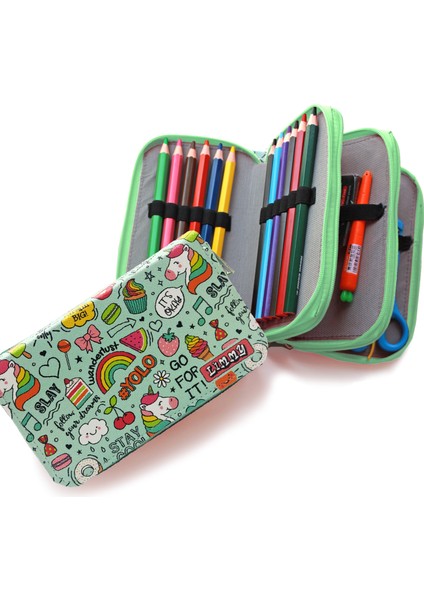 Kalem Kutusu Unicorn Desenli Kawai Organizer Kalem Kutusu Üç Bölmeli Kalemlik modelleri